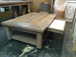 Eiken salontafel gerookt en wit geolied met 2 grote lade's